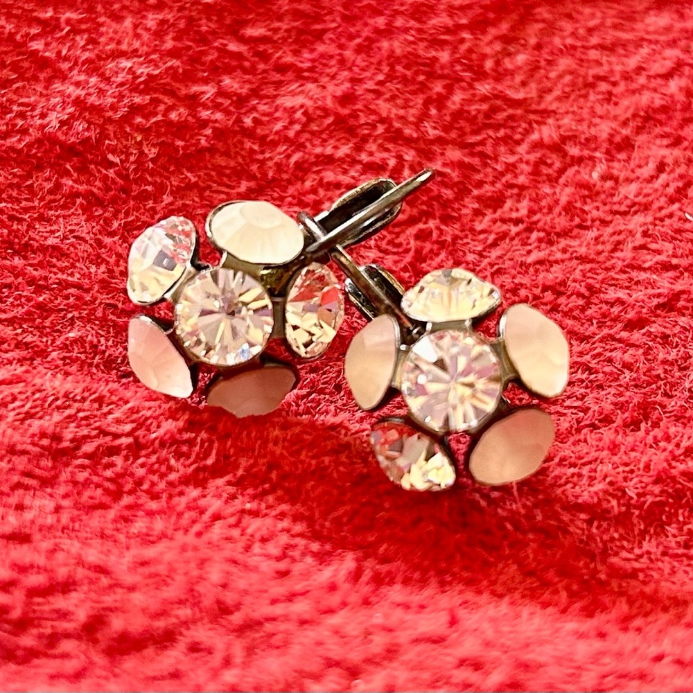 Vintage White & Crystal Leverback Earrings
